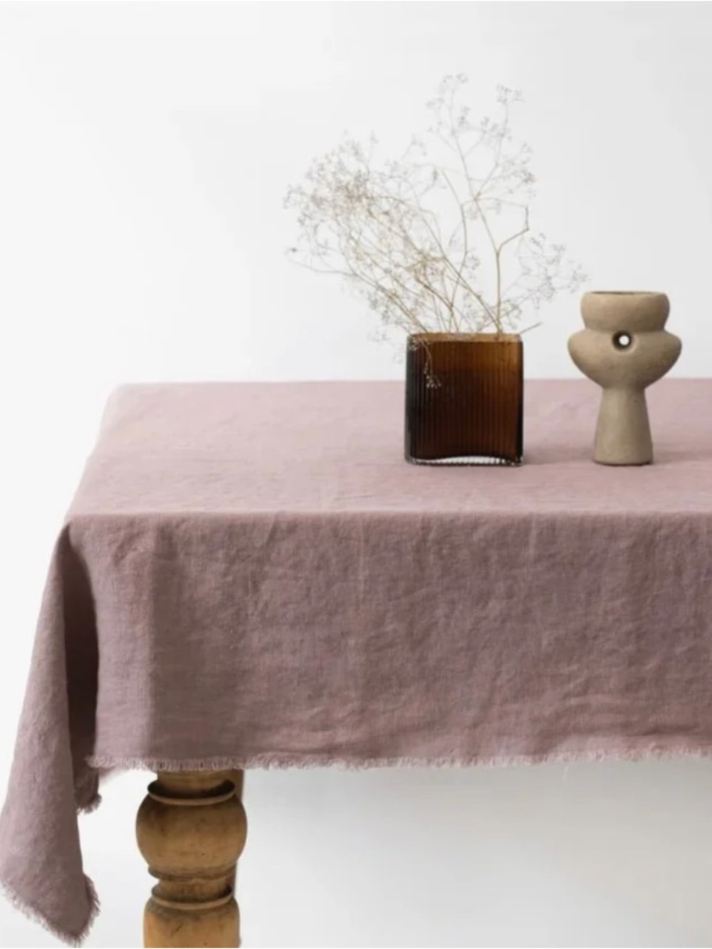 Give Back Goods Rectangle Stone Washed Linen Tablecloth – Ash Rose / Mauve